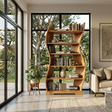 Contemporary Flowing Wooden Bookshelf For Living Room