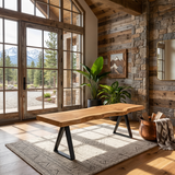 Mid Century Live Edge Slab Bench For Dining Interior Space