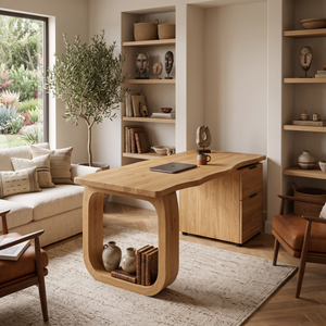 Contemporary Wooden Desk With Shelves And Drawers For Home Office