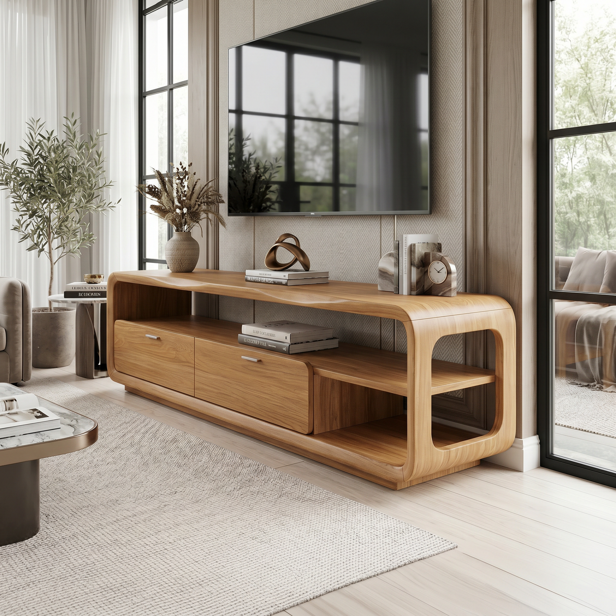 Sculptural Entertainment Console Modern Luxury Living