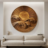 Modern Coastal Round Wave Wood Wall Art For Home