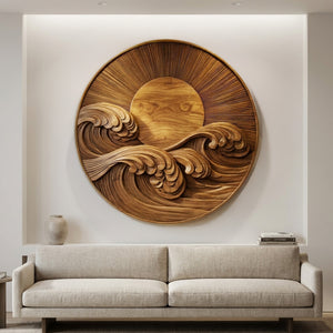 Modern Coastal Round Wave Wood Wall Art For Home