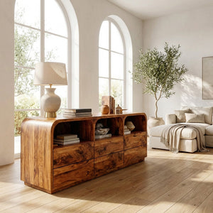 Modern Wood Sideboard With Curved Corners For Living Room