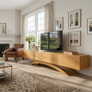 Modern Wooden TV Cabinet With Curved Base For Home Interior