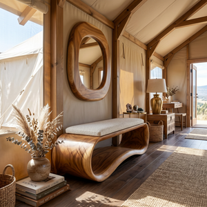 Luxury Wooden Accent Bench Modern Villa