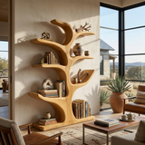 Contemporary Wood Bookshelf Sculptural Curved Design For Living Room