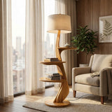Contemporary Wooden Floor Lamp With Shelf For Living Room