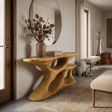 Organic Console Table With Curved Open Shelves For Statement Entryway
