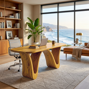 Modern Wooden Desk With Curved Base For Home Office