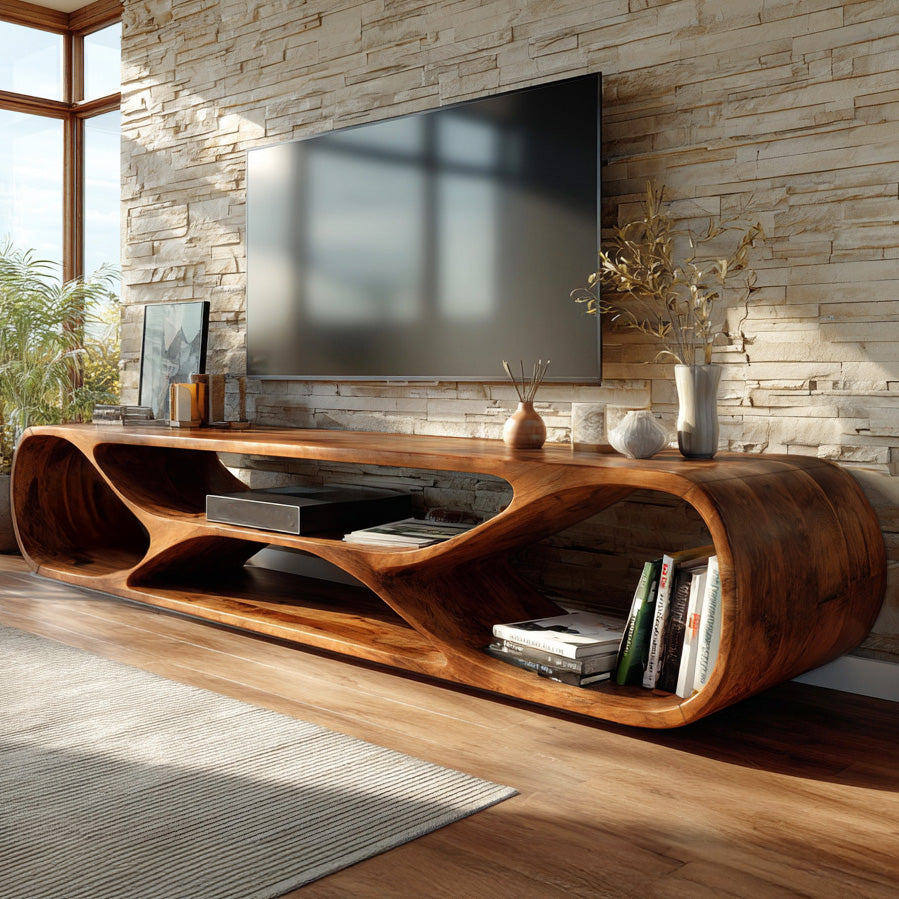 Contemporary Curved Wood TV Stand For Modern Living Room
