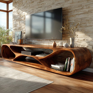 Contemporary Curved Wood TV Stand For Modern Living Room