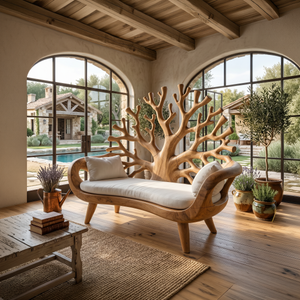 Contemporary Coral Branch Carved Bench For Sunroom Interior Area