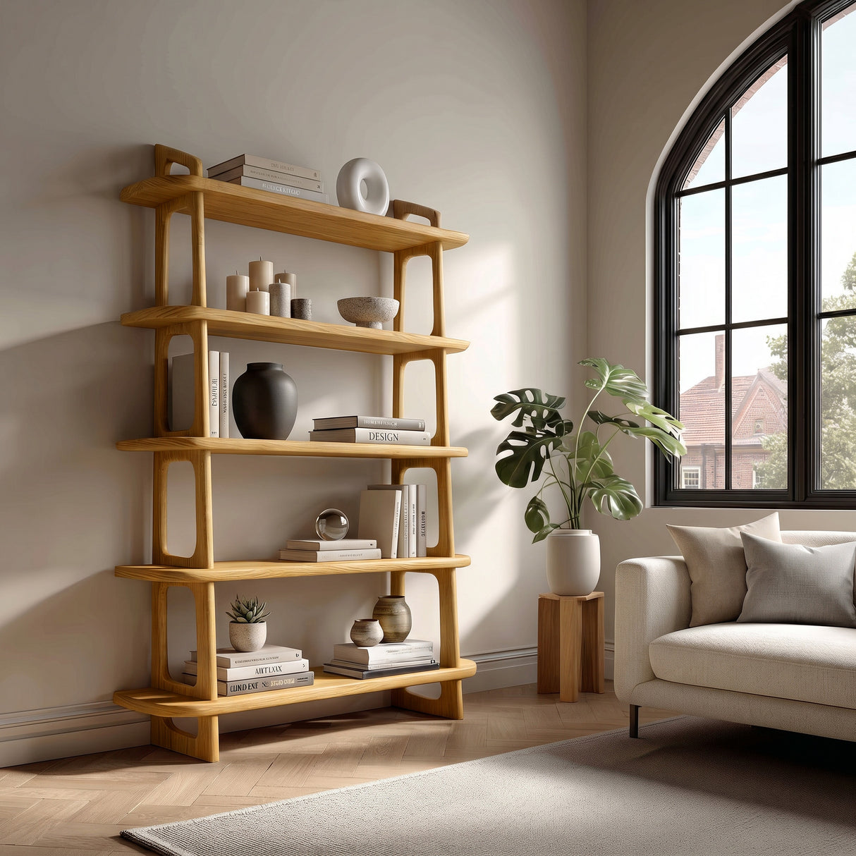 Contemporary Wooden Standing Shelf For Living Room Corner