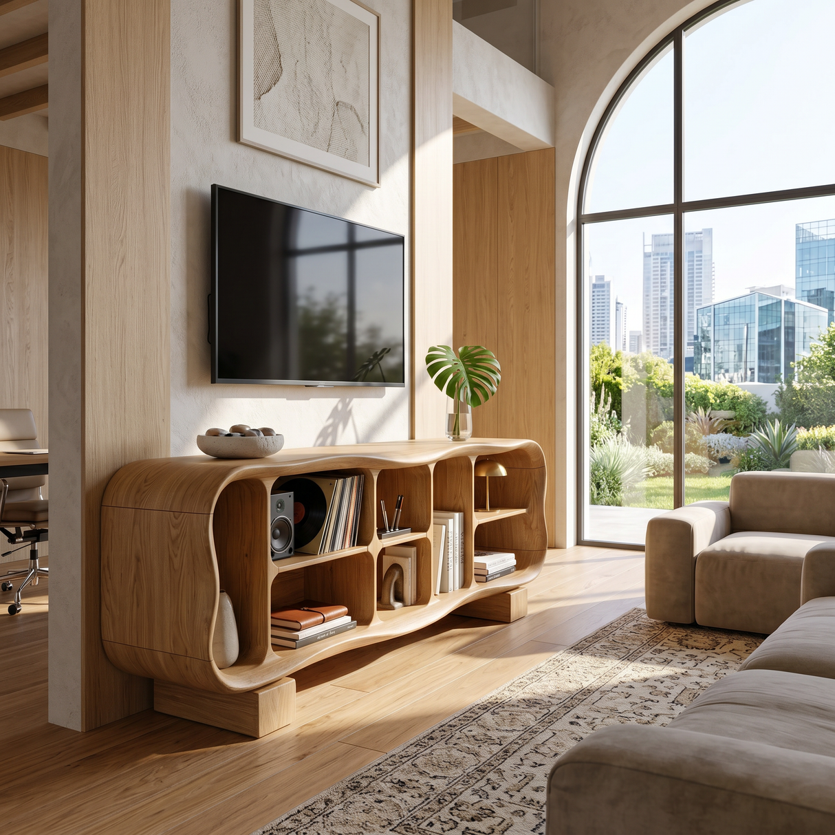 Mid Century Rounded TV Stand For Great Room Interior