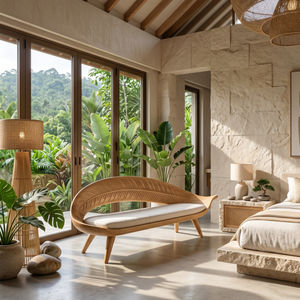 Modern Woven Leaf Shape Bench For Garden Interior Space