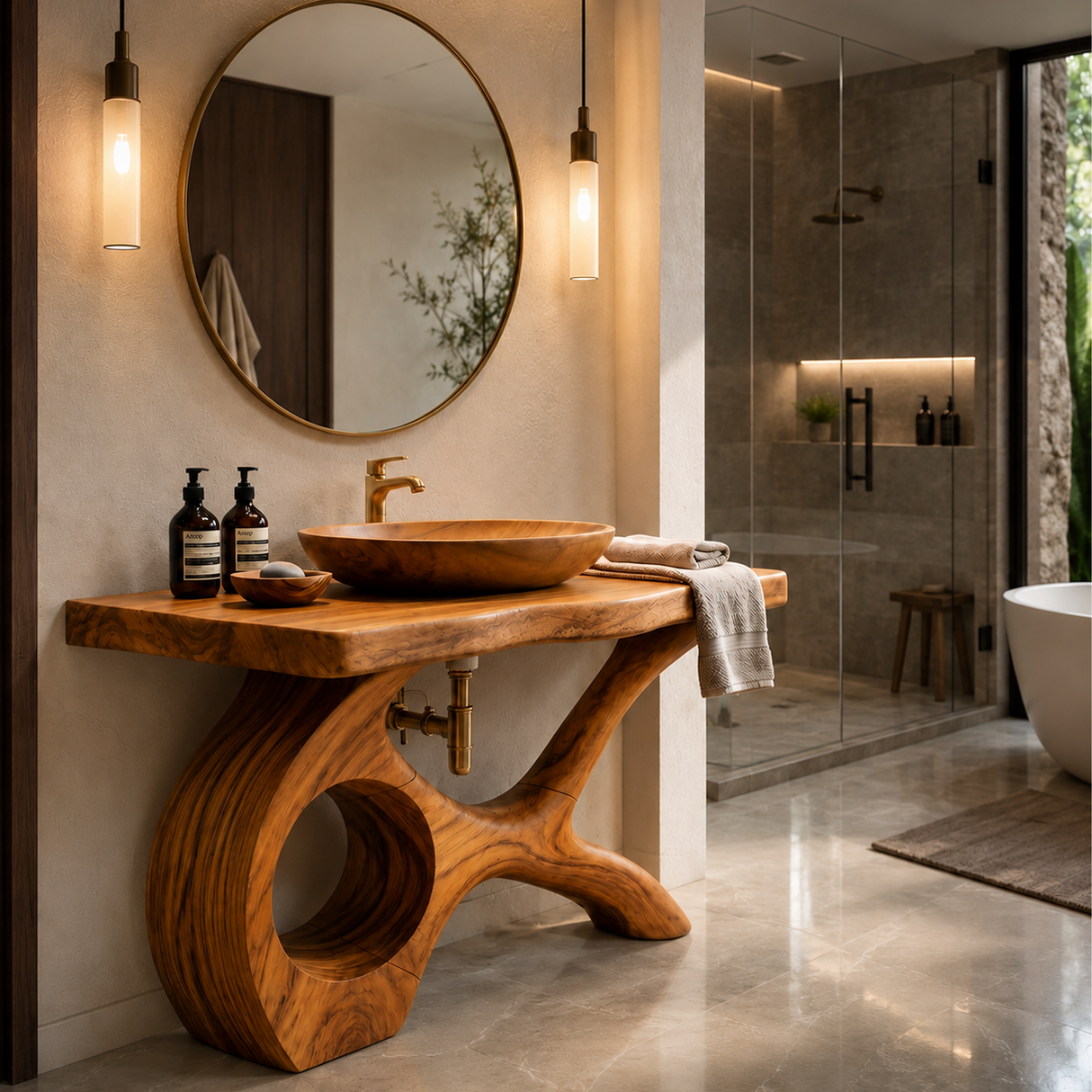 Floating Natural Wood Vanity Unit For Master Bath