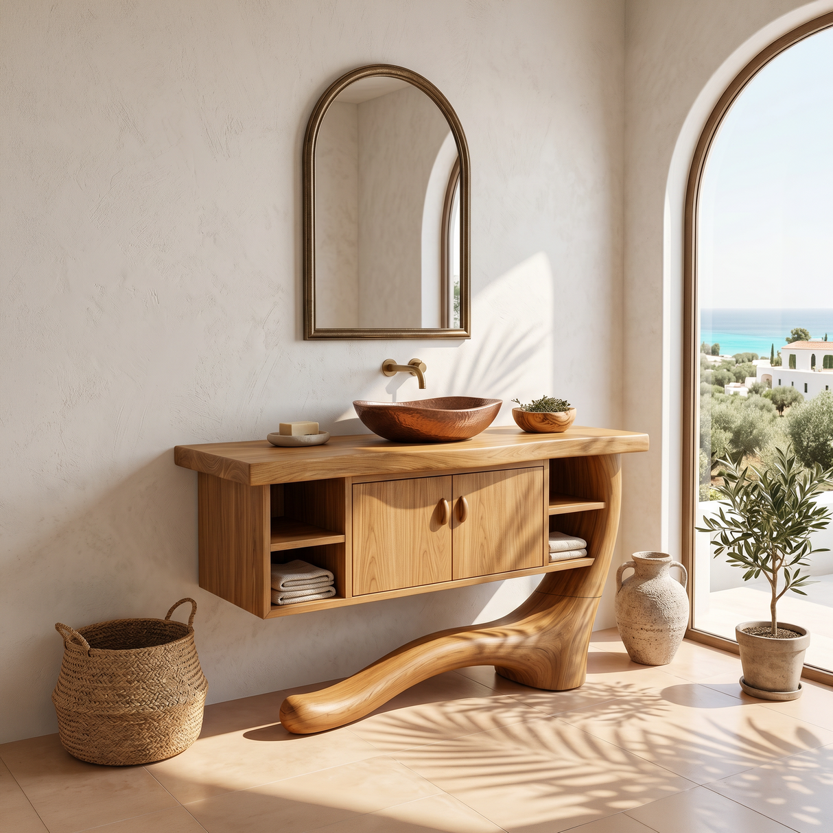 Minimalist Floating Vanity With Side Shelf For Apartment