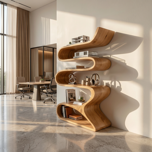 Sculptural Wooden Wall Shelf In Flowing Form