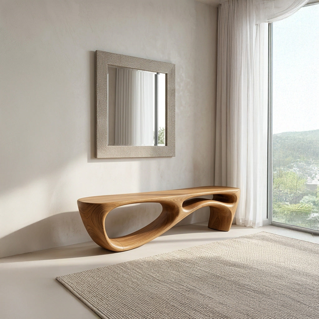 Modern Organic Natural Wood Bench For Entryway Decor