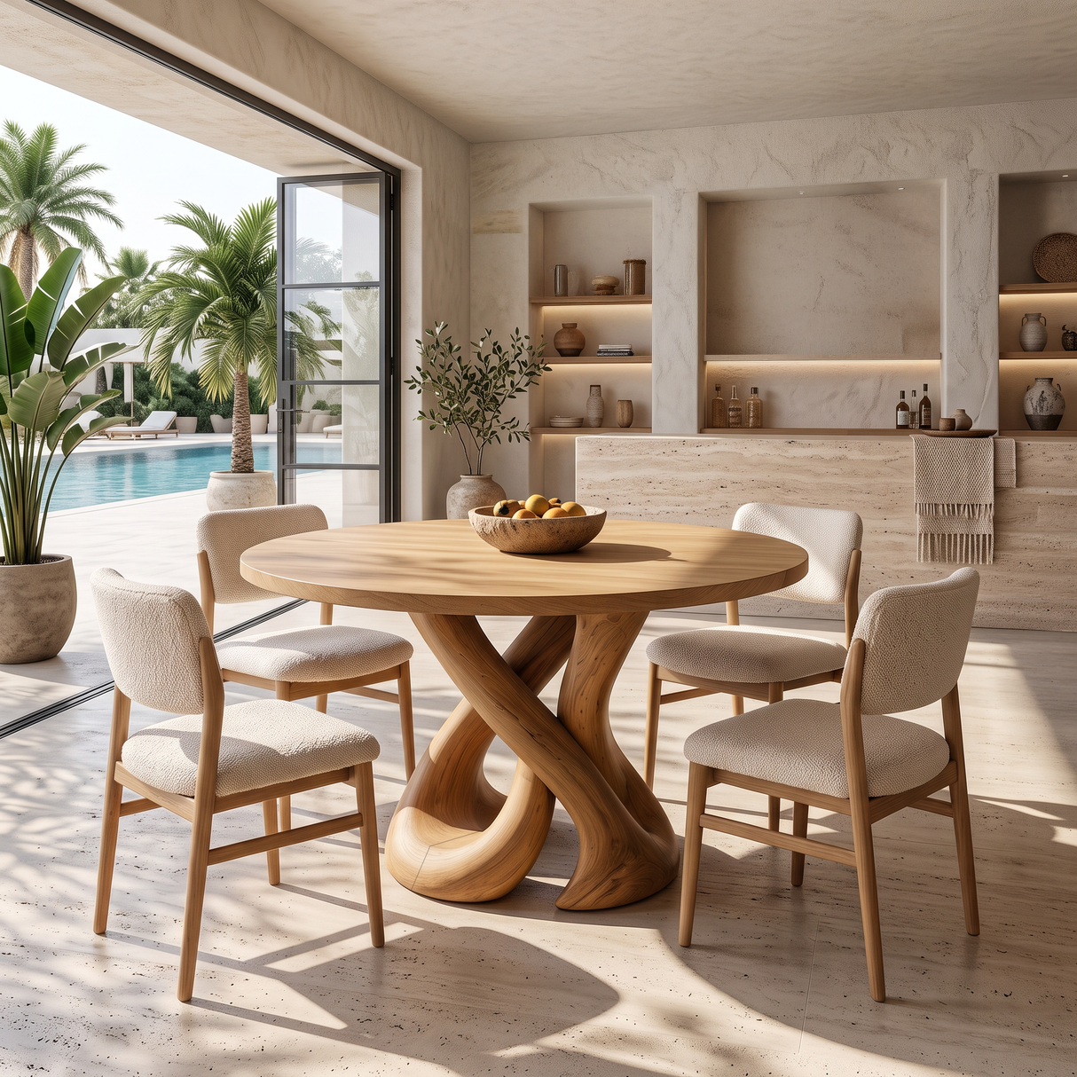 Contemporary Dining Table Organic Spiral Base For Modern Kitchen