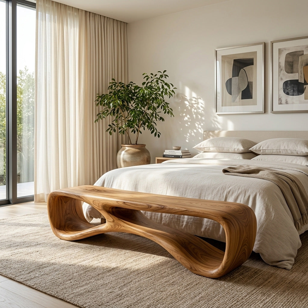 Artistic Natural Wood Bench For Modern Home Decor