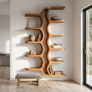 Organic Sculpture Wooden Wall Mounted Shelf For Living Room