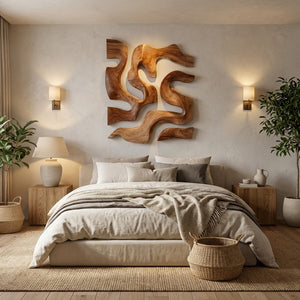 Contemporary Sculptural Wood Wall Art For Modern Living Room