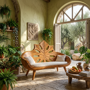 Contemporary Sunburst Leaf Back Bench For Lounge Interior Space