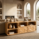Contemporary Console Table With Wave Carved Drawers For Living Room