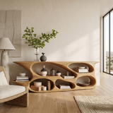 Sculptural Wood Bookshelf Curved Design For Living Room