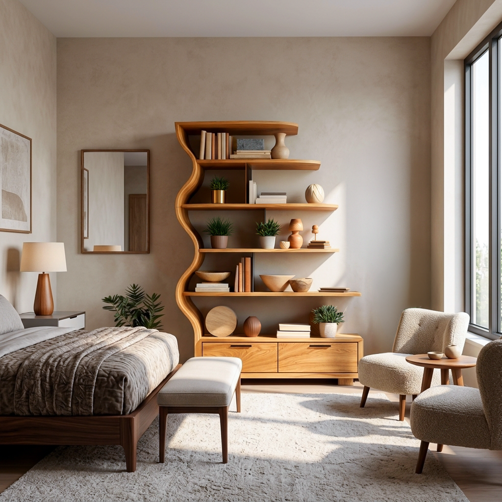 Contemporary Natural Wood Bookshelf For Interior Space