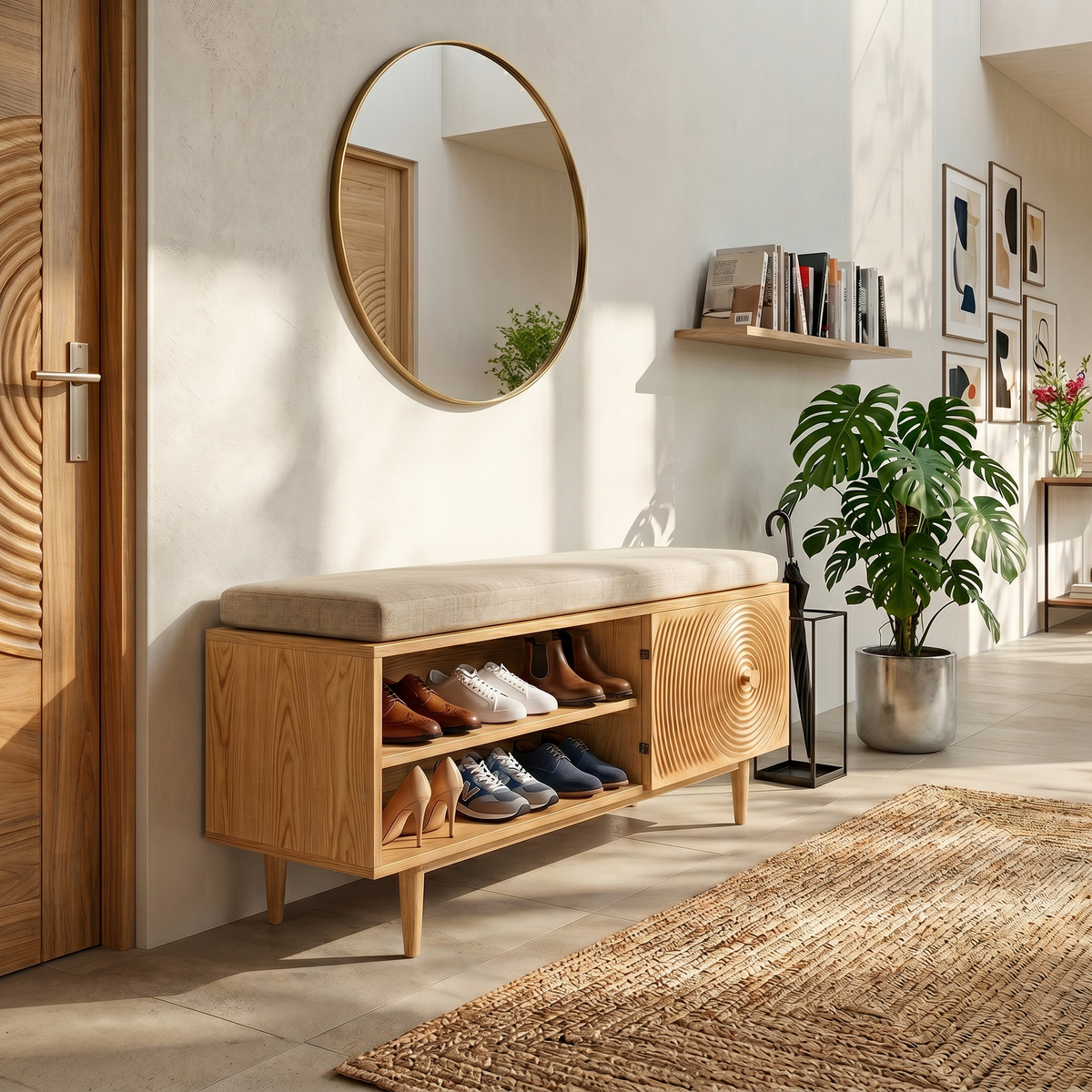 Mid Century Shoe Storage Cabinet For Hallway Living Placement