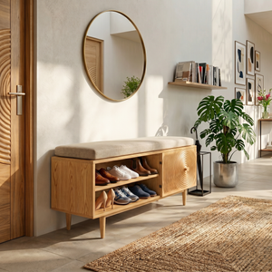 Mid Century Shoe Storage Cabinet For Hallway Living Placement