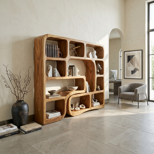 Luxury Wooden Bookcase With Organic Wave Design