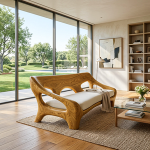 Modern Wood Sofa With Sculptural Open Frame For Living