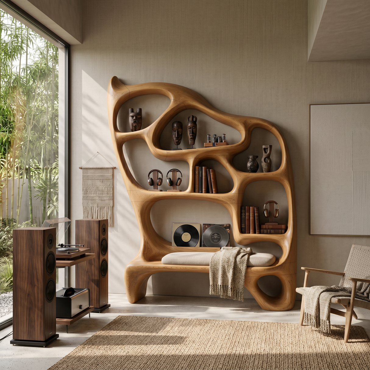 Mid Century Display Bookshelf For Open Living Area
