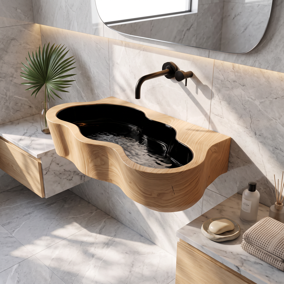Modern Live Edge Wood Basin For Contemporary Bathroom Interior Design