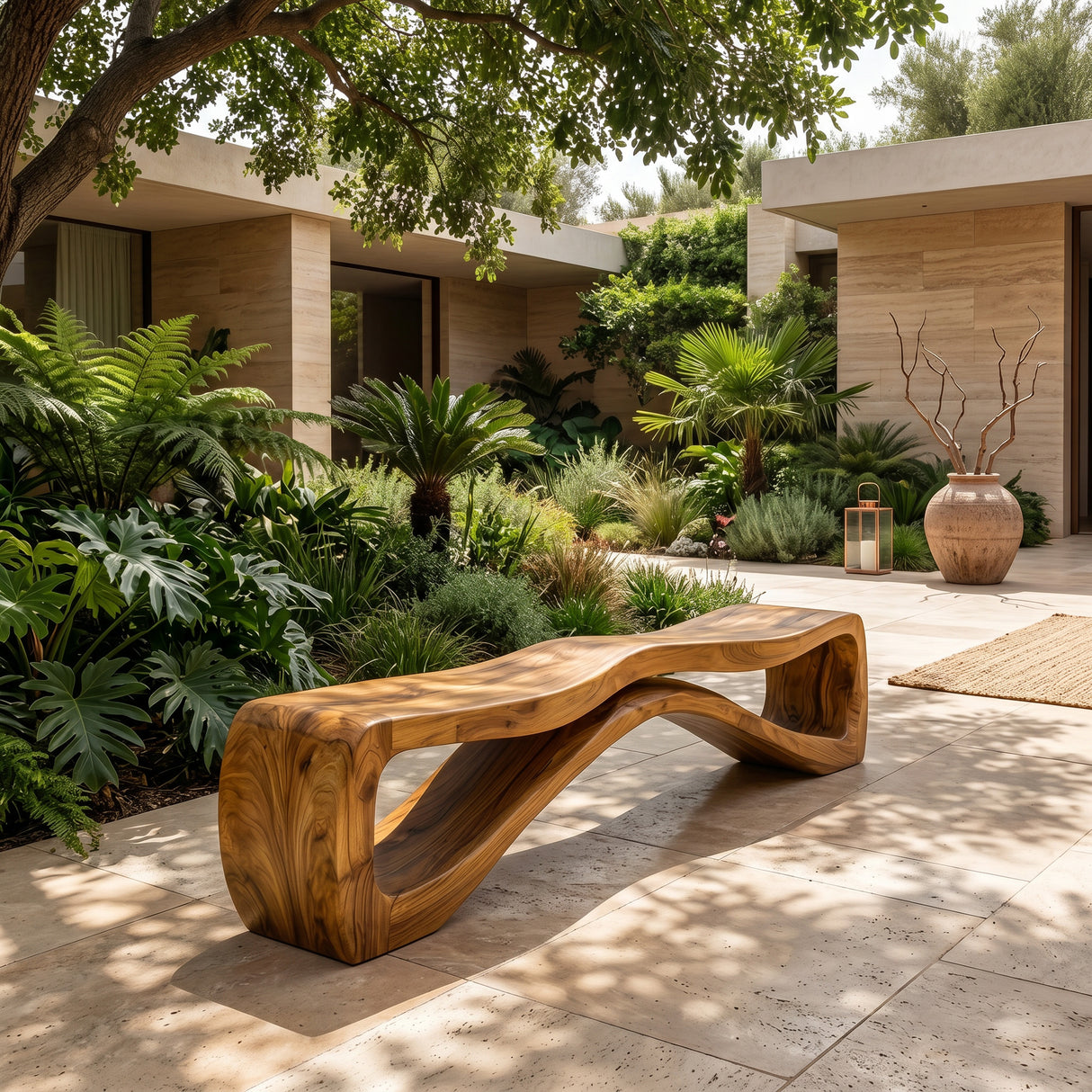 Organic Sculptural Natural Wood Outdoor Bench For Garden Patio