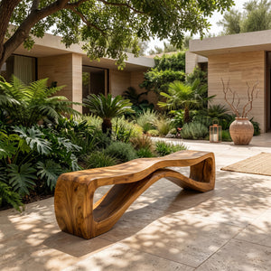 Organic Sculptural Natural Wood Outdoor Bench For Garden Patio