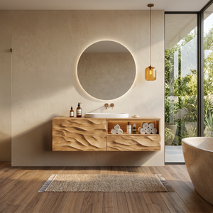 Modern Floating Bathroom Vanity With Wave Carved Cabinet For Bathroom