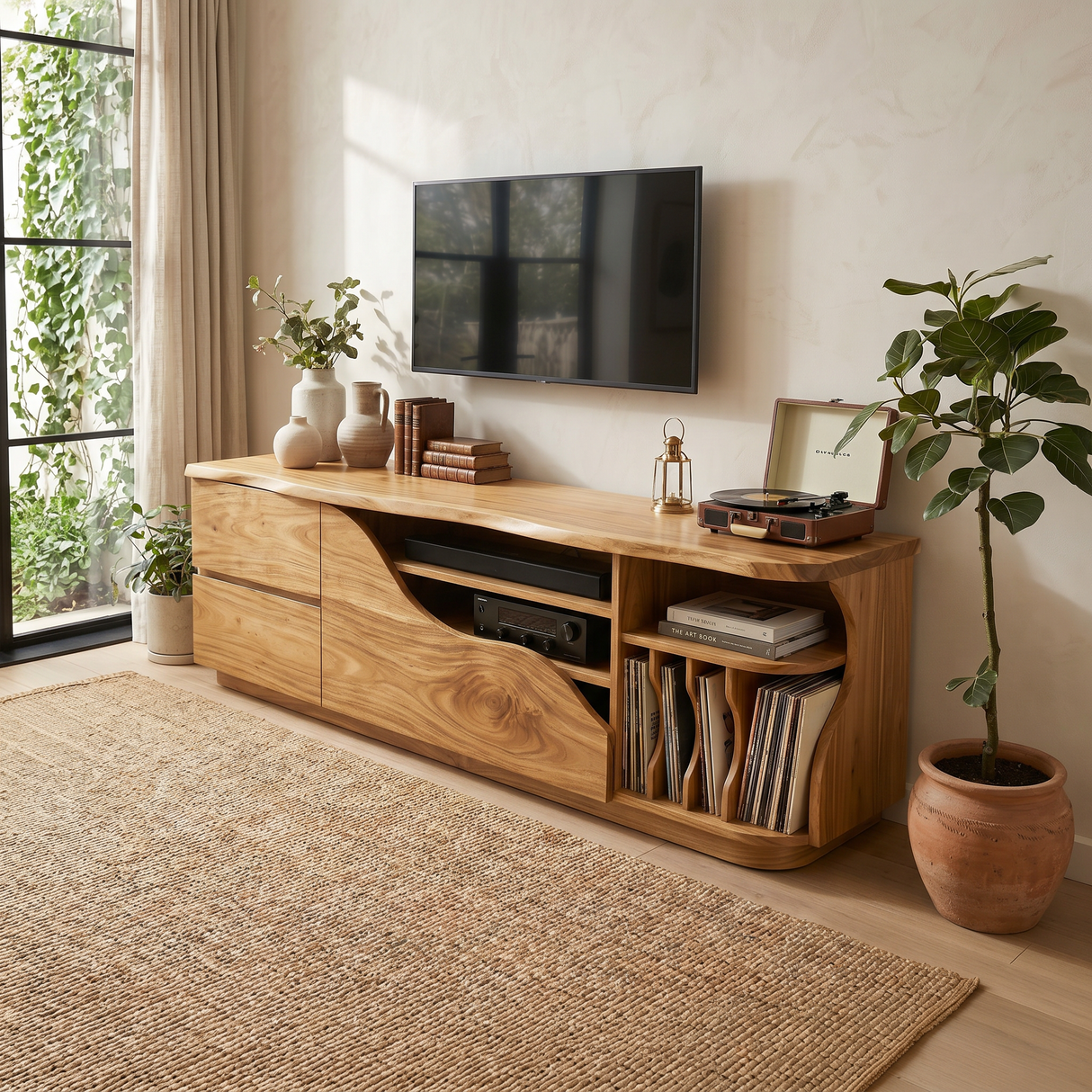 Organic Modern Media Console Vinyl Storage Cabinet