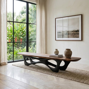 Curved Wooden Statement Bench For Modern Apartment
