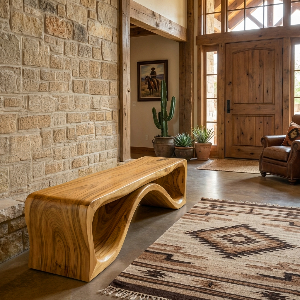 Luxury Wood Bench With Flowing Leg For Entryway