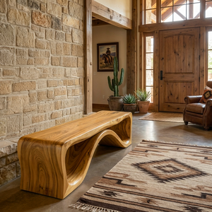Luxury Wood Bench With Flowing Leg For Entryway
