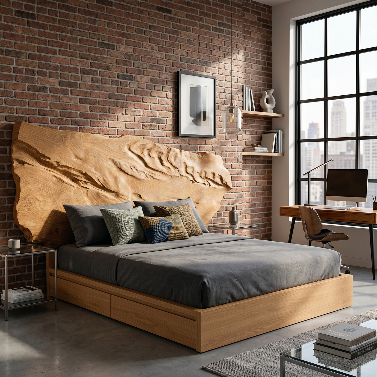 Live Edge Wood Headboard For Sculptural Luxury Bedroom