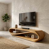 Sculptural Natural Wood TV Console For Modern Living Room