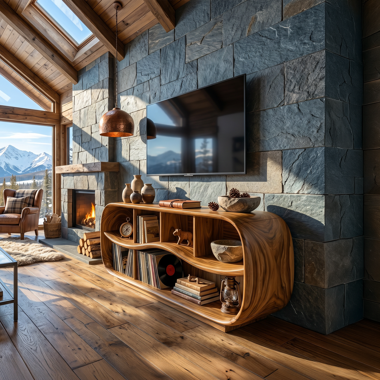 Contemporary Rounded TV Console For Open Living Space