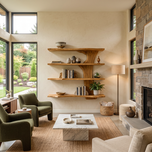 Artistic Wooden Bookshelf For Japandi Modern Interior