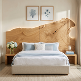 Natural Live Edge Wood Headboard For Contemporary Forest View Bedroom