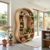 Sculptural Wooden Bookcase With Organic Open Design
